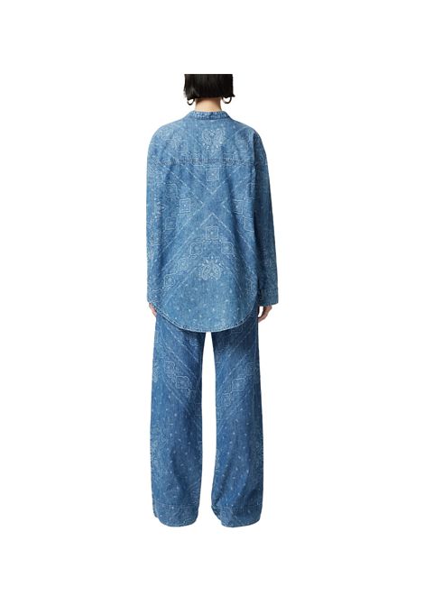 Blusa Pinko donna Bengasi 104975 A218 Blu boxy denim all over laser colletto coreana asimmetrico cotone PINKO | Camicia | 104975 A218PJE
